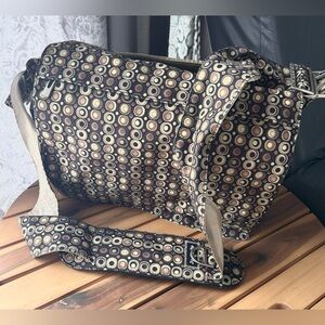 Ju ju be Diaper Bag Gold Brown Black Circle Design